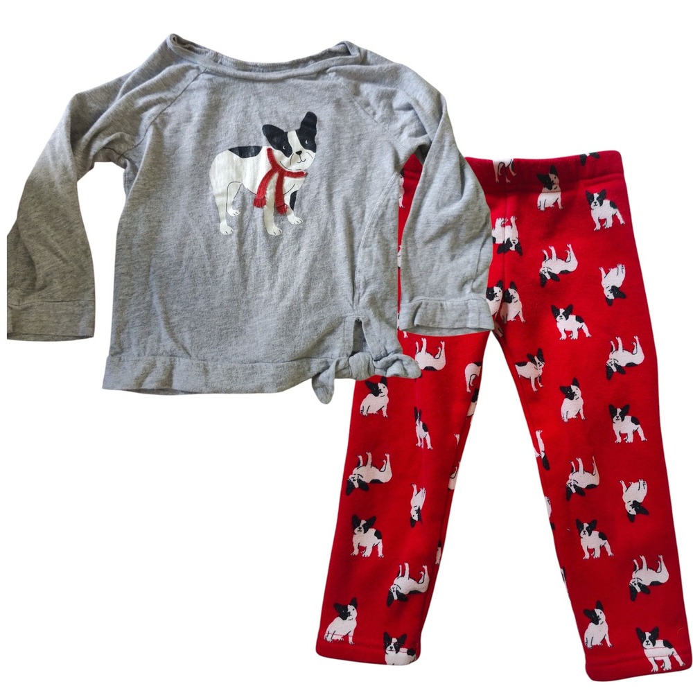 ✅4/25$✅‎ Carter's 2T toddler Boston terrier 2 piece long sleeves pants set E3